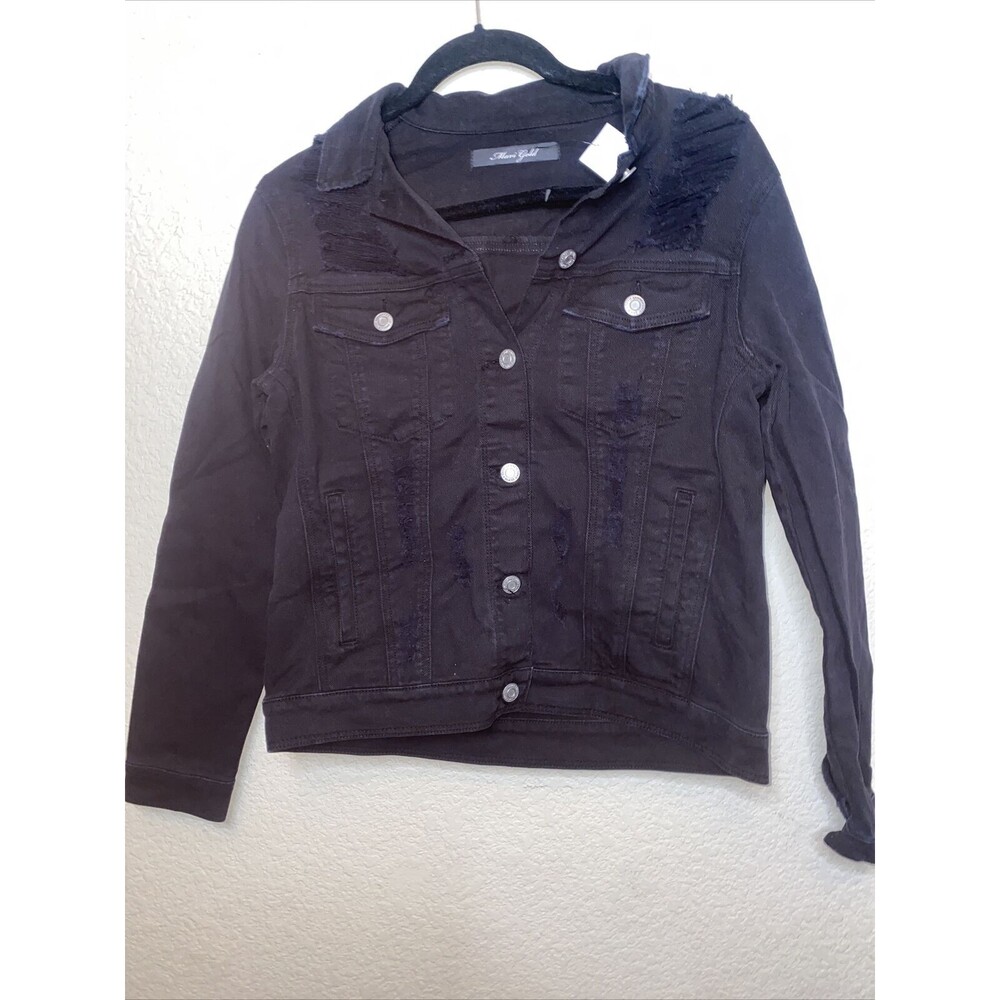 new Mavi black jean jacket goth grunge biker Distressed Moto stretchy Medium